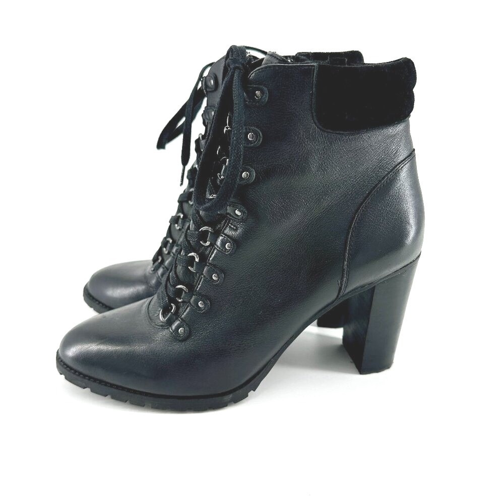 Antonio Melani Womens Black Leather Lace‎ Up & Zip Ankle Boots Booties Size 8M